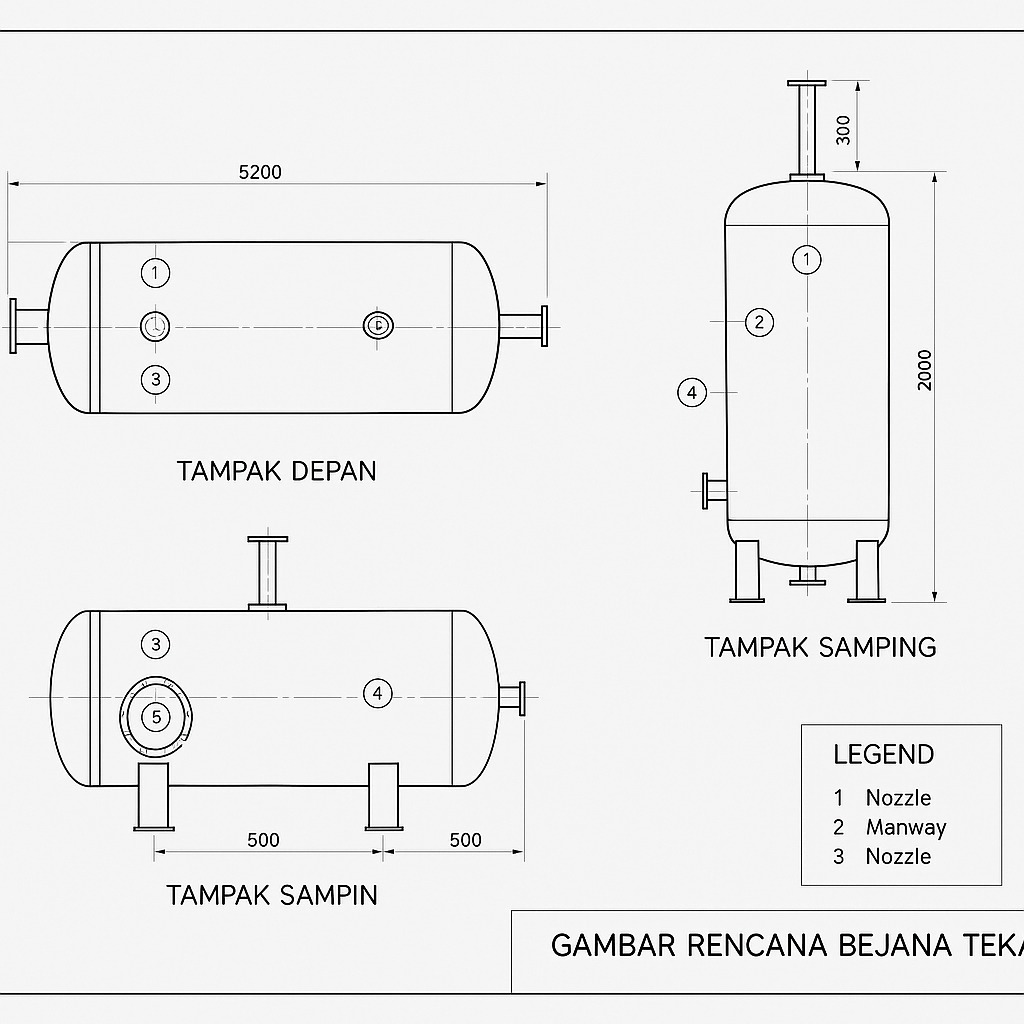 Pengesahan gambar Bejana Tekan adalah proses persetujuan resmi yang dilakukan oleh instansi terkait, seperti Kementerian Ketenagakerjaan, untuk memastikan bahwa desain bejana tekan sesuai dengan standar keselamatan kerja dan ketentuan teknis yang berlaku. Pengesahan ini wajib dilakukan sebelum bejana diproduksi atau dioperasikan agar tidak menimbulkan risiko bagi pekerja maupun lingkungan.
