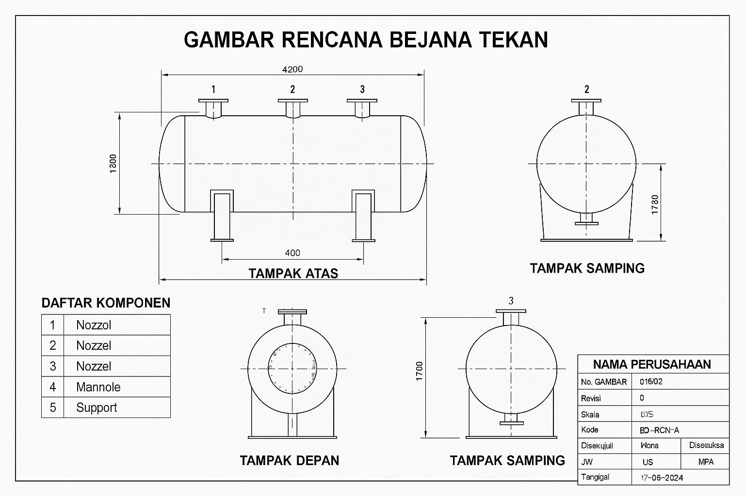 Pengesahan Gambar Rencana Bejana Tekanan adalah sebuah prasyarat hukum dan teknis yang esensial untuk memastikan integritas dan keselamatan operasional setiap bejana tekanan. Proses ini melibatkan evaluasi cermat terhadap seluruh aspek desain teknis, termasuk perhitungan, material, dan konstruksi yang tercantum dalam gambar, guna memastikan kesesuaiannya dengan standar industri dan regulasi pemerintah. Melalui pengesahan ini, potensi risiko kecelakaan dapat diminimalisir, sehingga menjamin lingkungan kerja yang aman dan kepatuhan terhadap norma-norma keselamatan yang berlaku.