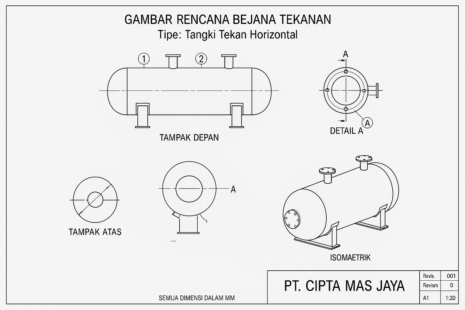 Pengesahan gambar bejana tekanan adalah proses evaluasi dan persetujuan resmi terhadap rancangan teknis bejana tekan, seperti tangki tekanan atau pressure vessel, oleh instansi yang berwenang seperti Kementerian Ketenagakerjaan (Kemnaker). Proses ini bertujuan untuk memastikan bahwa desain alat tersebut telah memenuhi ketentuan teknis, standar keselamatan kerja, serta regulasi perundang-undangan yang berlaku. Pengesahan ini menjadi dasar legal untuk tahap berikutnya, yaitu fabrikasi, pemasangan, dan pengoperasian bejana tekanan di lingkungan kerja.