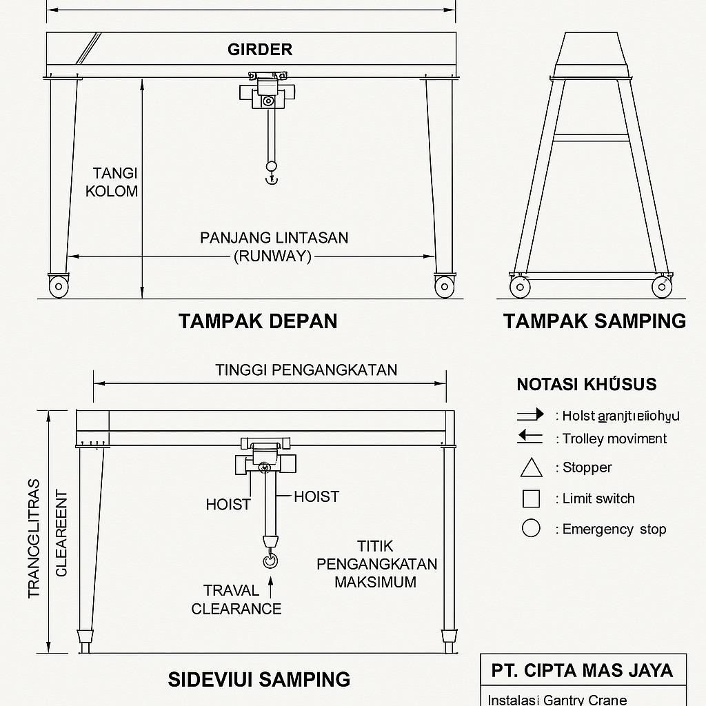 Pengesahan gambar pesawat angkat angkut adalah proses formal yang wajib dilakukan untuk memverifikasi dan menyetujui desain teknis serta spesifikasi keselamatan dari setiap pesawat angkat dan pesawat angkut. Proses ini melibatkan evaluasi mendalam terhadap gambar-gambar teknik, perhitungan struktural, diagram sistem mekanis, elektrikal, dan kontrol, serta material yang digunakan. Tujuannya adalah untuk memastikan bahwa desain pesawat tersebut memenuhi standar keselamatan, regulasi teknis yang berlaku, dan persyaratan perundang-undangan demi mencegah kecelakaan kerja dan menjamin operasional yang aman dan efisien.